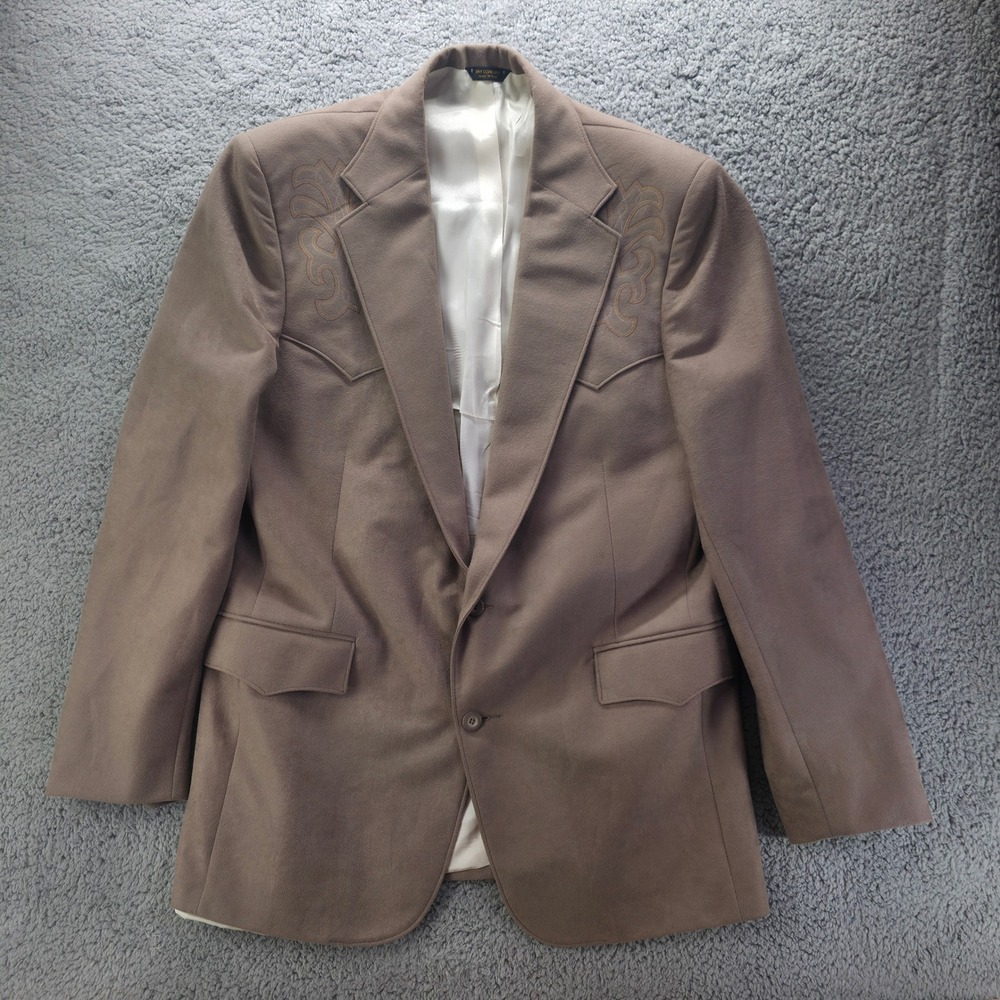 Pagano West Mens Tan Western Blazer Embroidered Yoke Sport Coat Made in USA